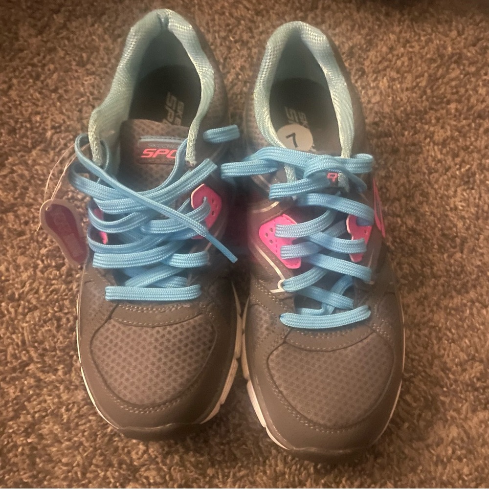 Grey and Blue Sketchers Sneakers